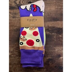 FineFit Fun Socks Pizza Slice Purple Novelty Crew Socks Mens Size 10-13 NEW